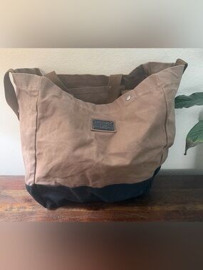 Barebones waxed Brown Canvas Tote Bag with Black Base